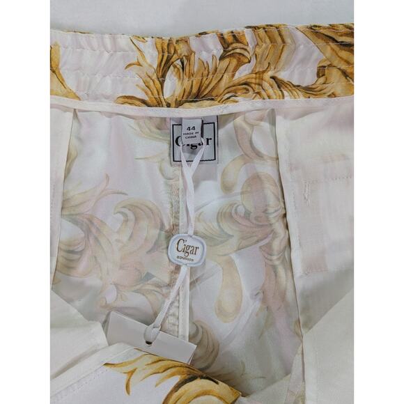 Gold 44W Baroque Style Print Elastic,Button, & Zip Shorts by Cigar Couture - Picture 6 of 11